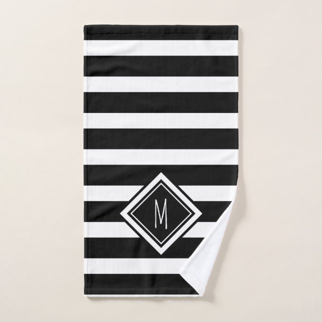 Monogramme de la famille des rayures noires et bla (Serviette à main)