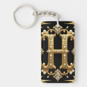 Monogramme de lettre H en or avec diamants et perl