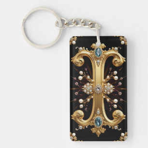 Monogramme de lettre I en or avec diamants et perl