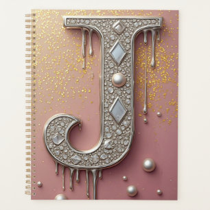 Monogramme de lettre J en diamant de luxe avec cou