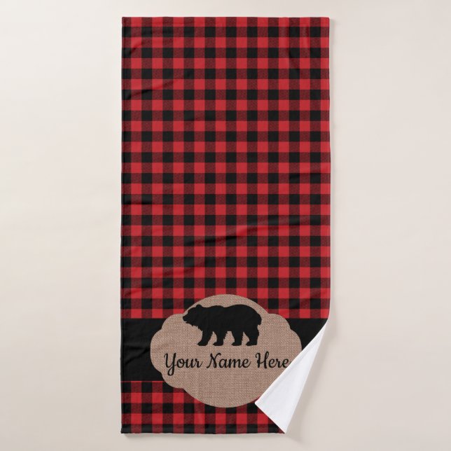 Monogramme de l'ours rouge et noir de l'Cabine pon (Serviette de bain)