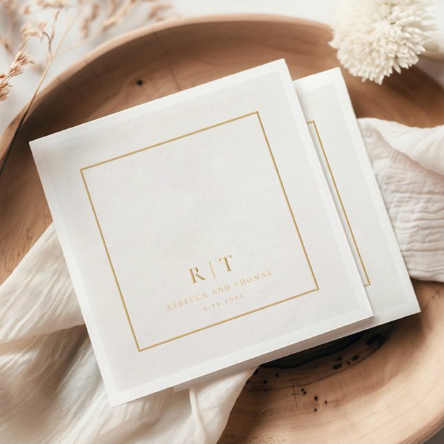 Monogramme de mariage minimal moderne (Elegant simple type wedding monogram real foil napkins.)