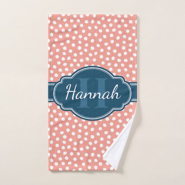 Monogramme de marine Motif rose blanc pointillé (Serviette à main)