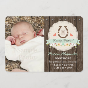 Monogramme de menthe Faire-part de naissance occid