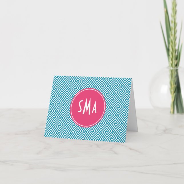Monogramme de Motif clé Aqua et Pink Greek (Devant)