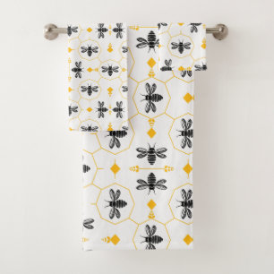 Monogramme de motif d'abeille moderne noir et jaun