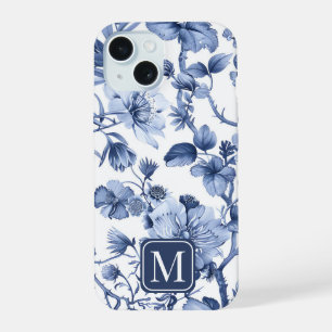Monogramme de motif de toile vintage florale bleue