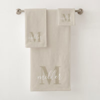 Monogramme de nom de famille personnalisé beige mo