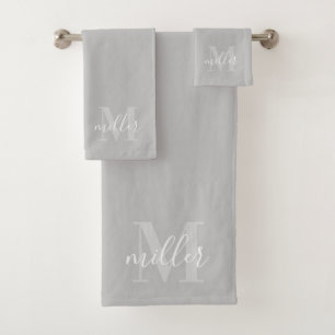Monogramme de nom de famille personnalisé gris mod