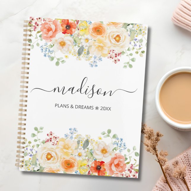 Monogramme de nom personnalisé aquarelle floral en (Créateur téléchargé)
