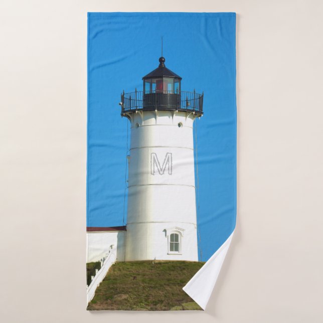 Monogramme de Nubble Lighthouse Maine (Serviette de bain)