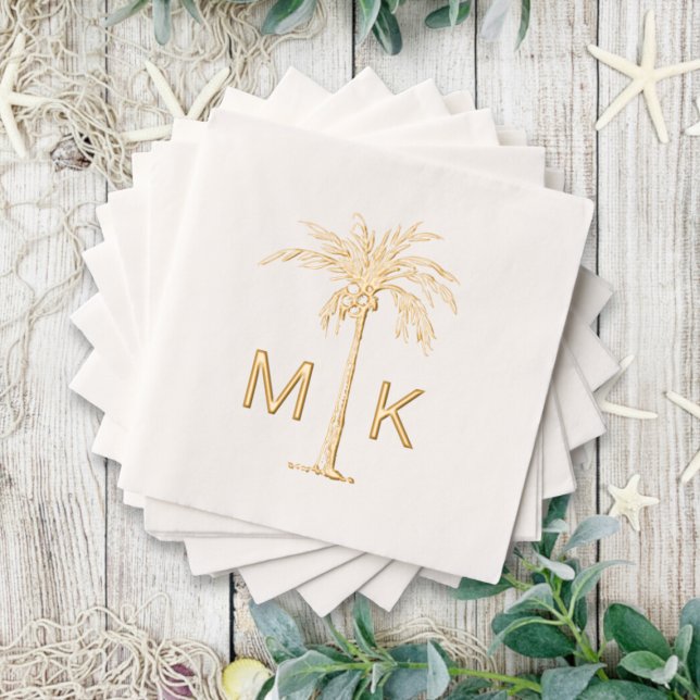Monogramme de palmier tropical personnalisé (Personalized Tropical Palm Tree Monogram Foil Napkins)
