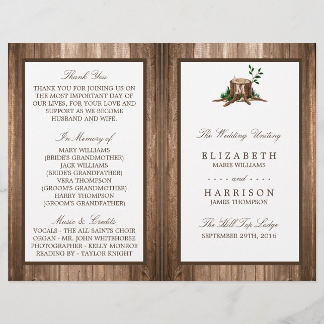 Monogramme de pays Programme de mariage des arbres (Devant)