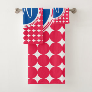 Monogramme de point Polka bleu et rouge