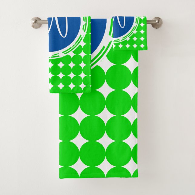 Monogramme de point Polka bleu et vert (En situation)
