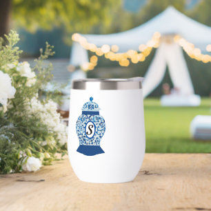 Monogramme de pot de gingembre bleu