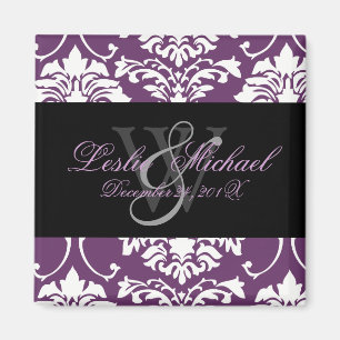 Monogramme de prune Mariage damassé, Magnet
