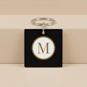 Monogramme de sceau central personnalisé noir et o