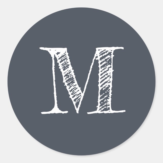 Monogramme de script moderne Étiquette bleu foncé  (Devant)