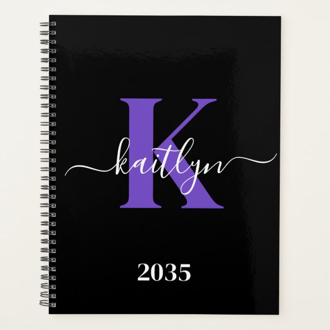 Monogramme de script moderne violet noir (Devant)
