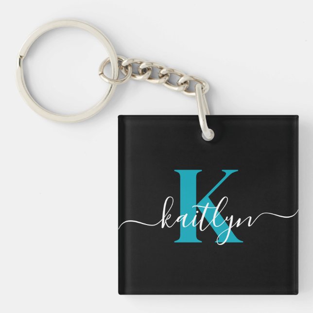 Monogramme de script sarcelle noir moderne (Devant)