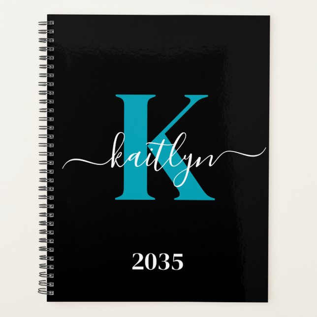 Monogramme de script sarcelle noir moderne (Devant)