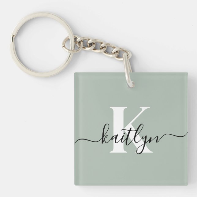Monogramme de style moderne vert sauge (Devant)