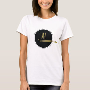 Monogramme de tambours de musique rock du T-shirt