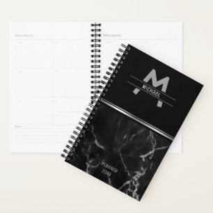 Monogramme De Texture De Marbre Noir Et Argent