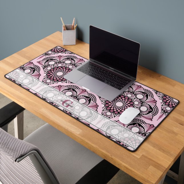 Monogramme Déco Rose Dusky Cherry Blossom Mandala (Bureau 2)