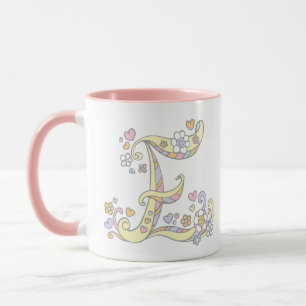 Monogramme décoratif E coeurs et fleurs mug