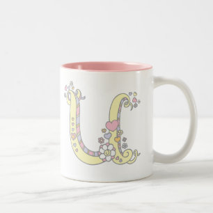 Monogramme décoratif U coeurs et fleurs mug