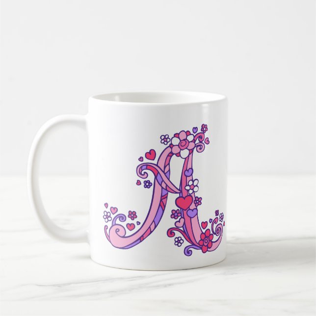 Monogramme décoratif Un coeur et des fleurs tasse  (Gauche)