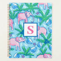 Monogramme d'éléphant bleu rose pâle
