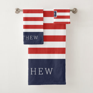 Monogramme des rayures rouge et marine