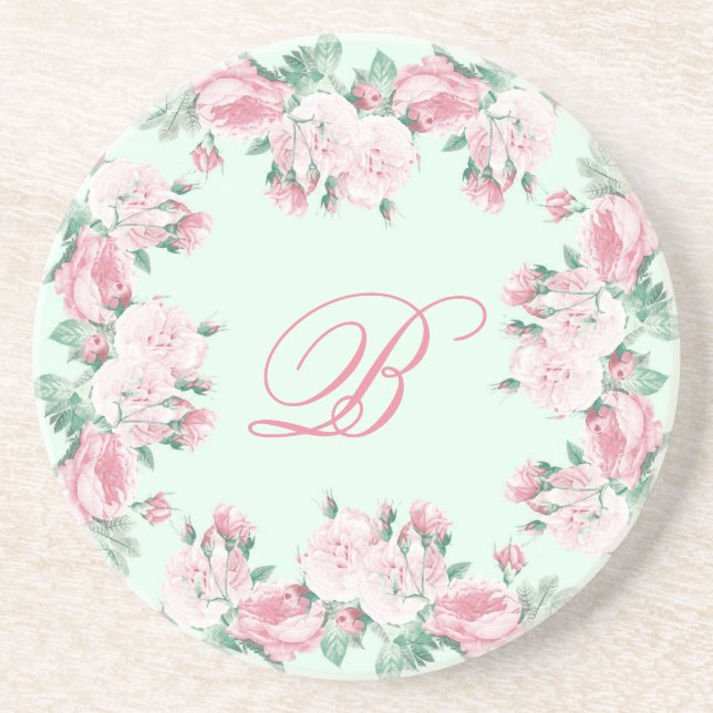 Monogramme dessous de verre Sandstone Floral roses (Devant)