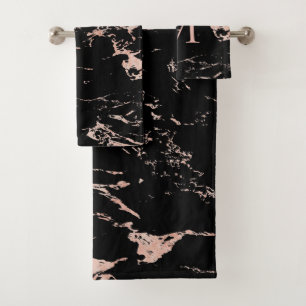 Monogramme d'huile d'or Rose en marbre noir modern