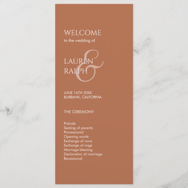 Monogramme d'Ocre et d'Ivoire Programme de mariage (Devant)