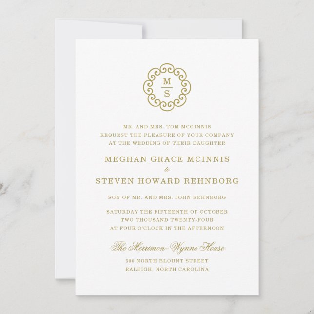 Monogramme d'or Faire-part de mariage formel (Devant)