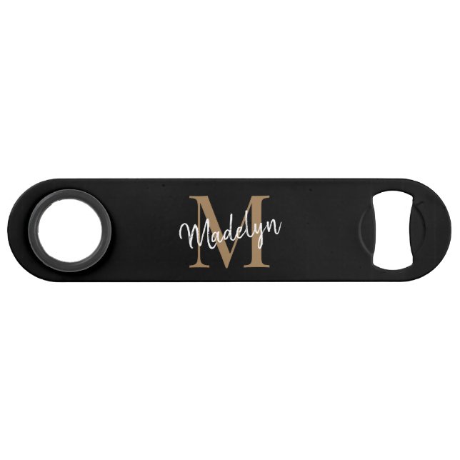 Monogramme d'or noir moderne Girly Élégant Script (Devant (Horizontal))