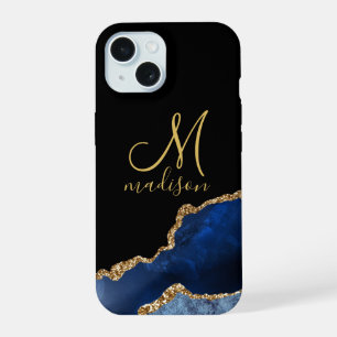 Monogramme doré bleu marine paillettes or agate