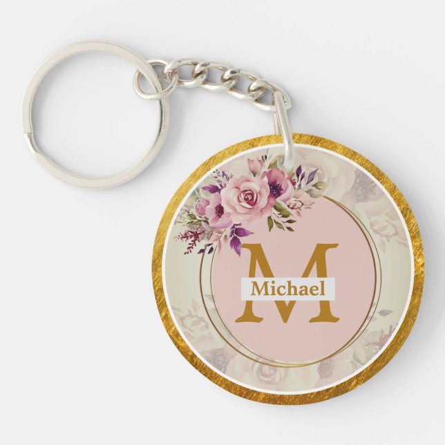 Monogramme doré floral élégant | Nom & Initiale (Devant)
