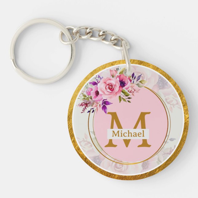 Monogramme doré floral élégant | Nom & Initiale (Devant)
