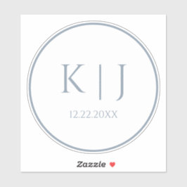 Monogramme Dusty Blue Elegant Minimalistisch Hochz Aufkleber