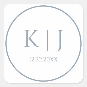 Monogramme Dusty Blue Elegant Minimalistisch Hochz Quadratischer Aufkleber