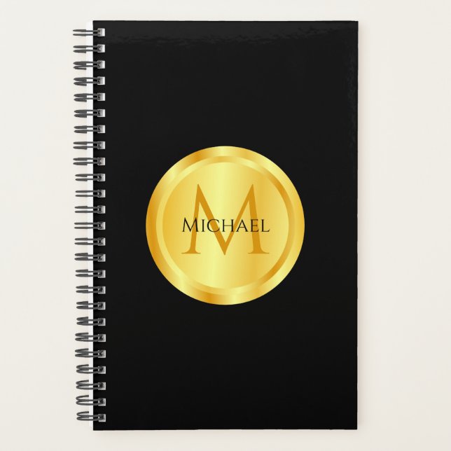 Monogramme Elegant Black Gold Modèle moderne (Devant)