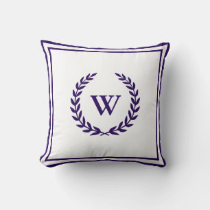 Monogramme Elegant Marine Bleu Jeu blanc oreiller