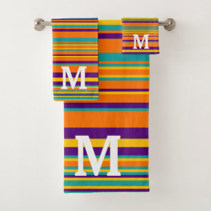 Monogramme élégant rayures jaunes violettes et ora