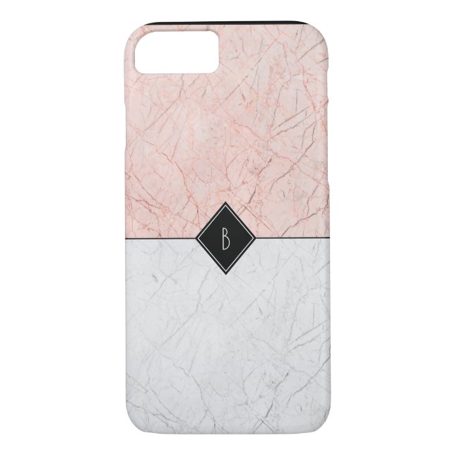 Monogramme Elegant Rose or gris marbre 8/7 Coque (Dos)