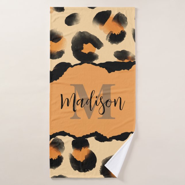 Monogramme Empreinte de léopard mou (Serviette de bain)